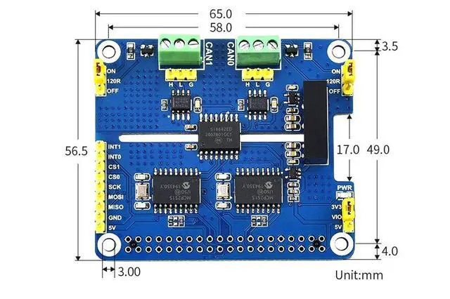 Alt view image 7 of 7 - 2-Channel Isolated CAN Bus Expansion HAT for Raspberry Pi Series Boards MCP2515 + SN65HVD230 Dual Chips Solution Multi Allows 2-CH CAN Communication