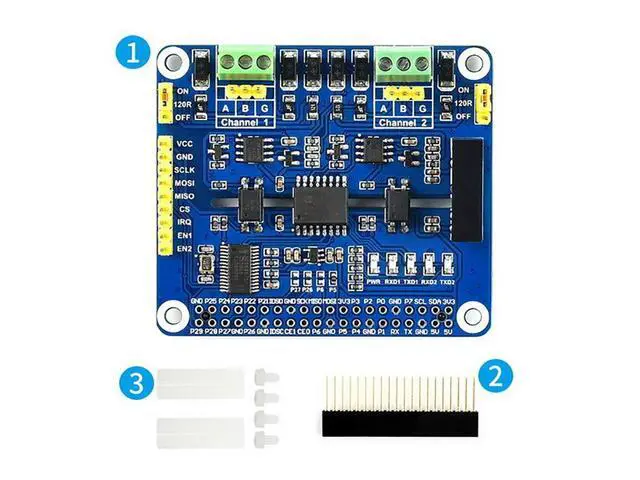 Alt view image 2 of 7 - 2-Channel(2-CH) Isolated RS485 Expansion HAT for Raspberry Pi Adopts SC16IS752+SP3485 Solution Converts SPI to RS485 with Multi Onboard Protection Circuits Data Rate up to 921600bps