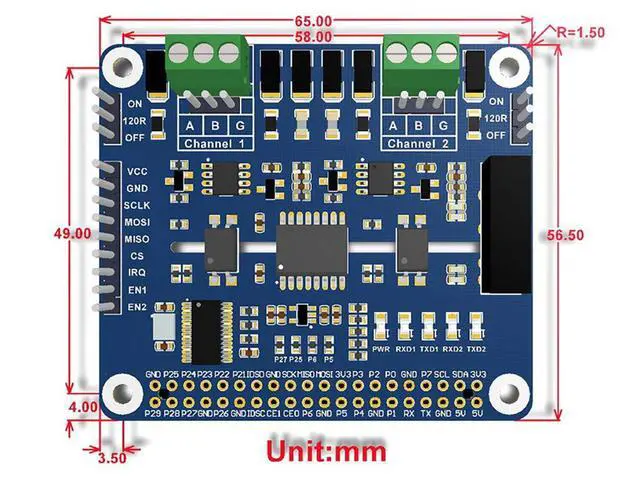 Alt view image 7 of 7 - 2-Channel(2-CH) Isolated RS485 Expansion HAT for Raspberry Pi Adopts SC16IS752+SP3485 Solution Converts SPI to RS485 with Multi Onboard Protection Circuits Data Rate up to 921600bps