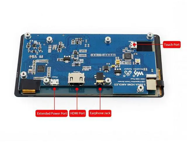 Alt view image 3 of 7 - 5.5inch Capacitive Touch Screen AMOLED 1920x1080 Display with Toughened Glass Cover 6H Hardness HDMI Interface Supports Multi Systems Supports Raspberry Pi, Jetson Nano