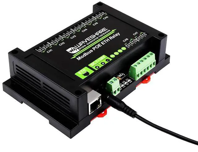 Main image of 8-Ch Ethernet Relay Module with PoE Port Communication Modbus RTU/Modbus TCP Protocol Cover with Industrial Grade Rail-Mount Case