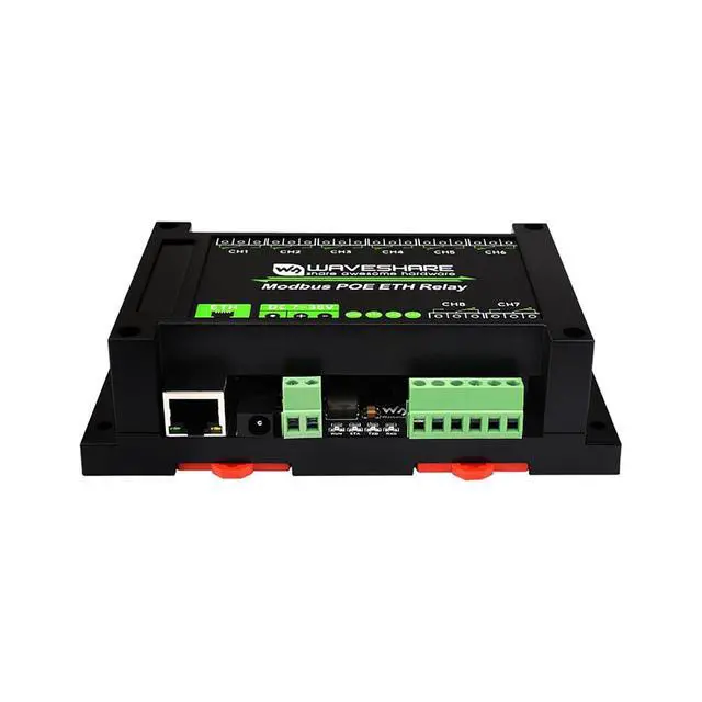 Alt view image 2 of 7 - 8-Ch Ethernet Relay Module with PoE Port Communication Modbus RTU/Modbus TCP Protocol Cover with Industrial Grade Rail-Mount Case