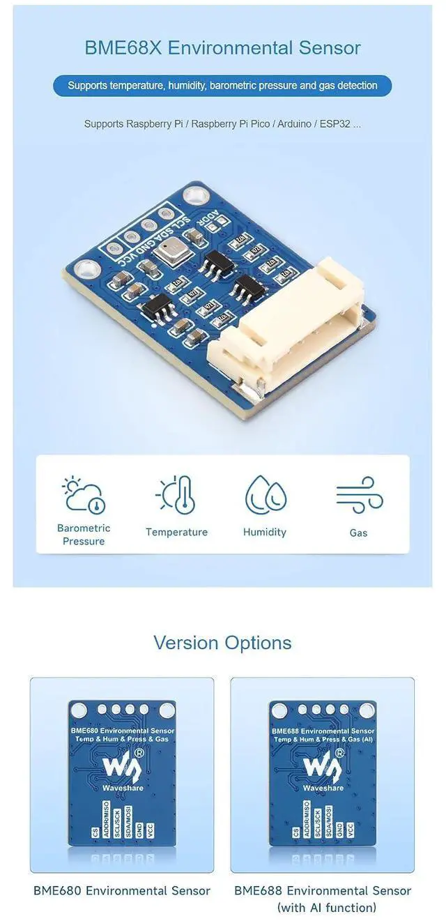 Alt view image 4 of 7 - BME680 Sensor I2C BME680 Environmental Module for Raspberry Pi 4B+ 4B 3B+ 3B 2B+ Zero W WH 2W / Raspberry Pi Pico/Ardui /ESP32 ...Supports Temperature Humidity Barometric Pressure Gas Detection