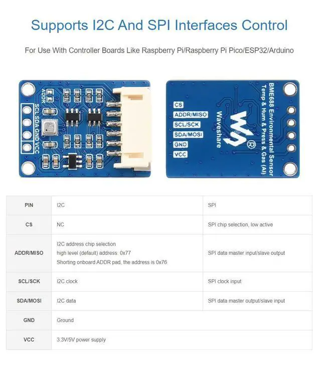 Alt view image 6 of 7 - BME680 Sensor I2C BME680 Environmental Module for Raspberry Pi 4B+ 4B 3B+ 3B 2B+ Zero W WH 2W / Raspberry Pi Pico/Ardui /ESP32 ...Supports Temperature Humidity Barometric Pressure Gas Detection