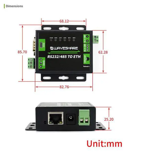 Alt view image 5 of 6 - RS485 to Ethernet Converter Industrial RS232/RS485 to RJ45 Converer Dual Serial Ports Bi-Directional Rransparent Data Transmission