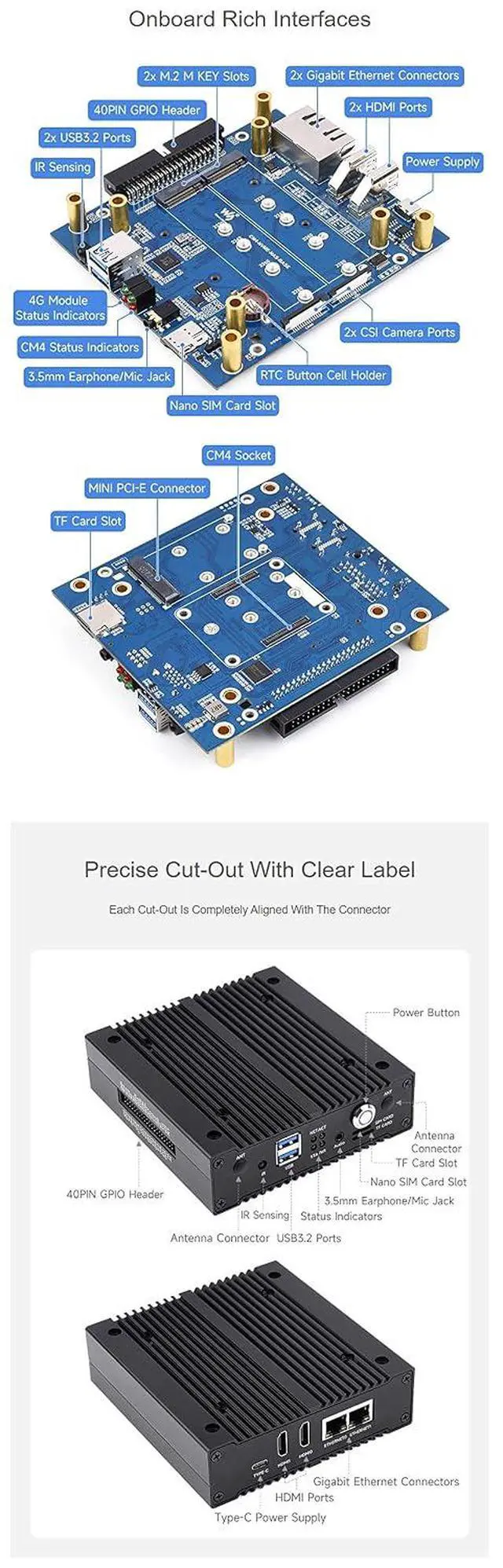 Alt view image 6 of 7 - NAS All-in-one Mini-Computer for Raspberry Pi Compute Module 4 (CM4 NOT Included) with Network Storage 2xM.2 M Key Slots Dual Ethernet Ports 4G Network