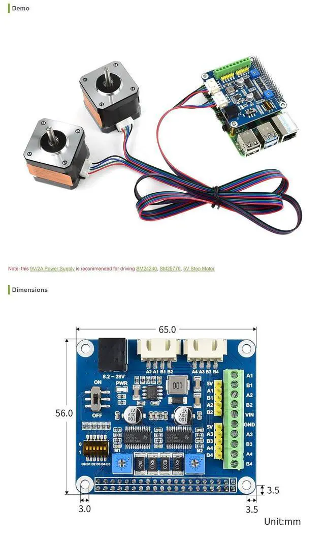 Alt view image 5 of 5 - Stepper Motor HAT for Raspberry Pi 4B+ 4B 3B+ 3B 2B+ Zero W WH Jetson Nano Dual DRV8825 Motor Controller up to 1/32 Microstepping Drives Two Stepper Motors