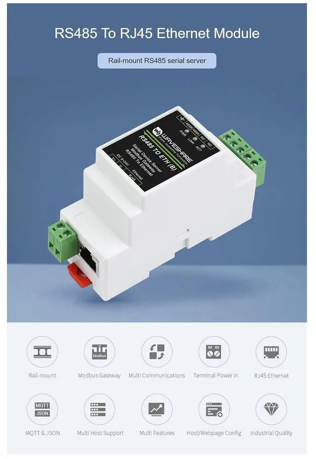 Alt view image 3 of 7 - Industrial Serial Server RS485 to Ethernet Converter TCP/IP to Serial RS485 to RJ45 Modbus/MQTT Gateway RS485 to JSON, etc
