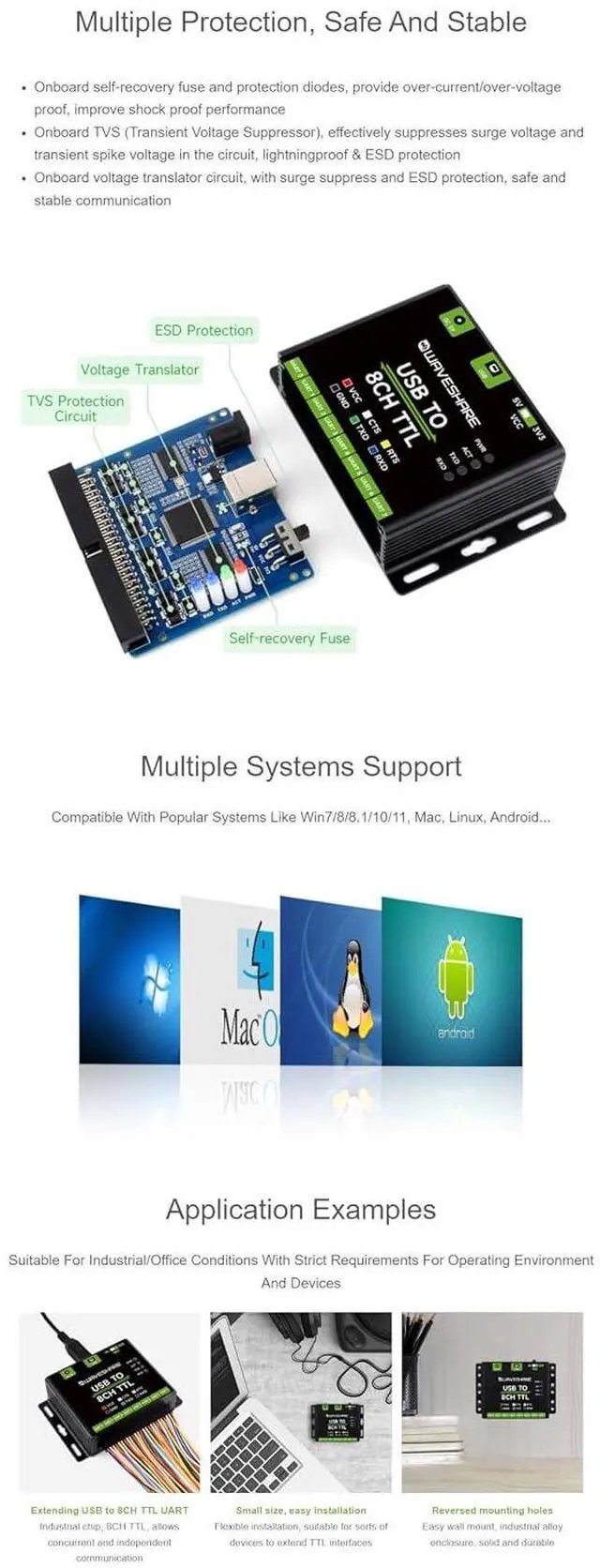 Alt view image 6 of 7 - Industrial USB to 8CH TTL (UART) Converter USB to UART USB to TTL Adapter Multi Protection Circuits Multi Systems Support