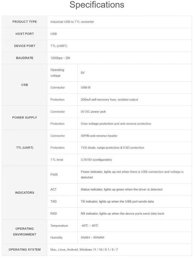 Alt view image 5 of 7 - Industrial USB to 8CH TTL (UART) Converter USB to UART USB to TTL Adapter Multi Protection Circuits Multi Systems Support