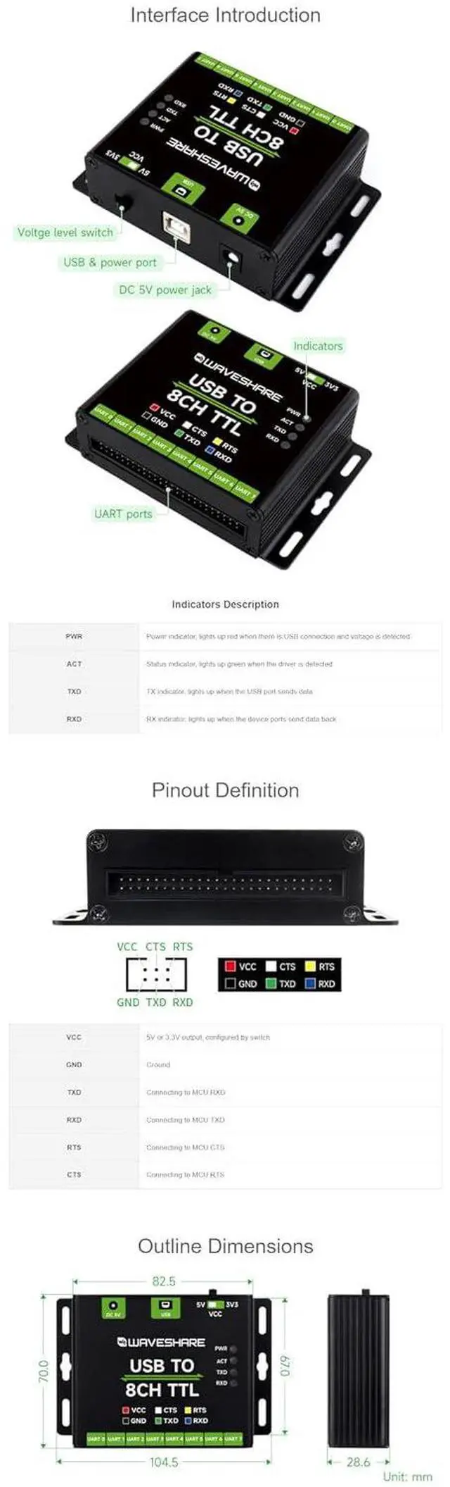 Alt view image 7 of 7 - Industrial USB to 8CH TTL (UART) Converter USB to UART USB to TTL Adapter Multi Protection Circuits Multi Systems Support