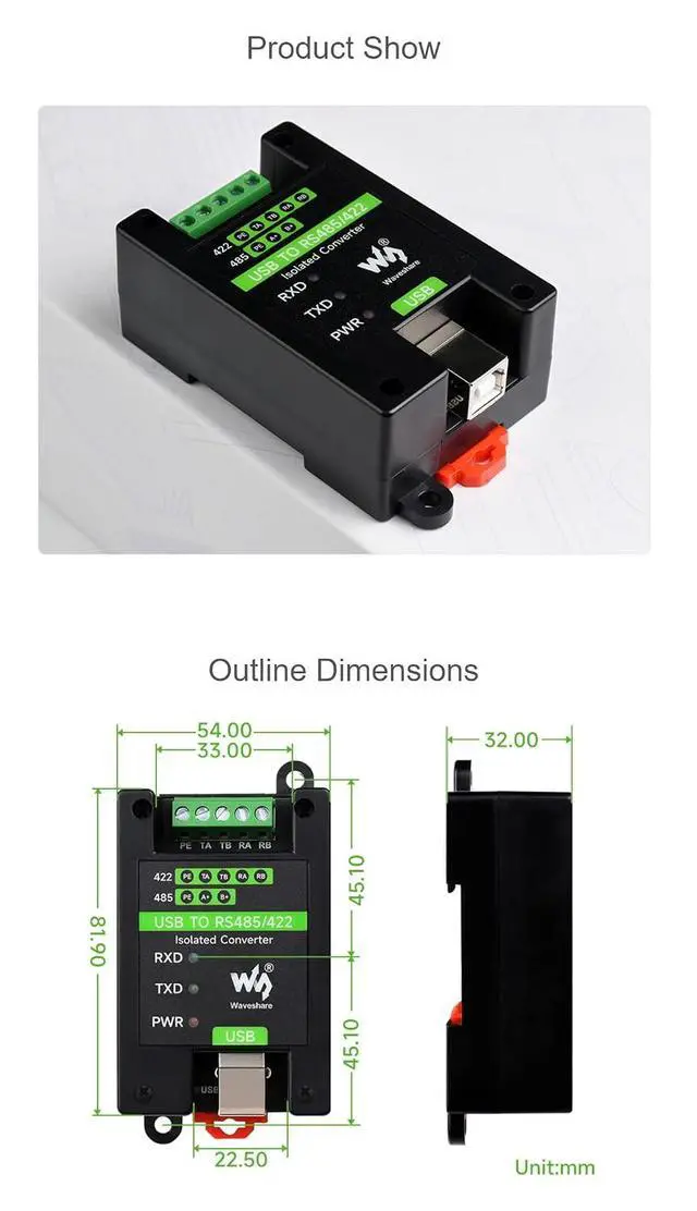 Alt view image 7 of 7 - Industrial Grade Isolated USB to RS485/422 Converter, with Original FT232RL and SP485EEN, Supports Mac, Linux, Android, Wince, Windows 10 8.1 8 7 XP