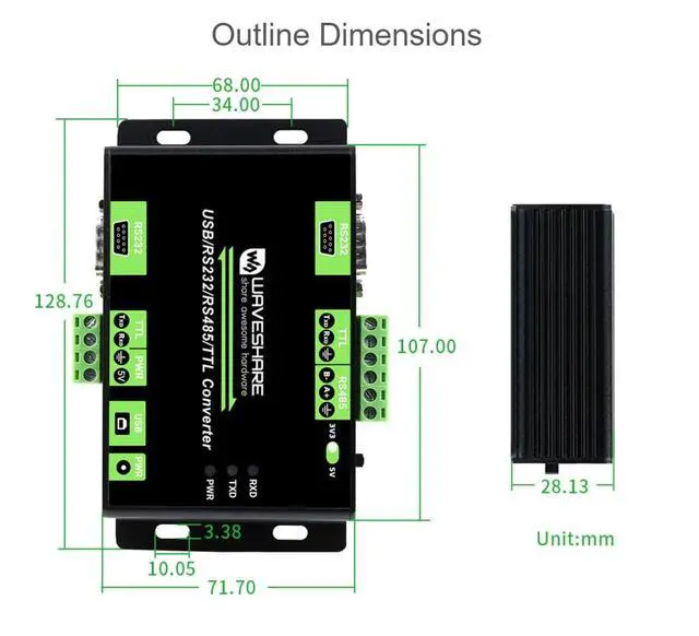 Alt view image 7 of 7 - Industrial Isolated USB / RS232 / RS485 / TTL to RS232 / 485 / TTL Converter, Multi-Bus Conversion, Adopts Original FT232RL for USB Communication