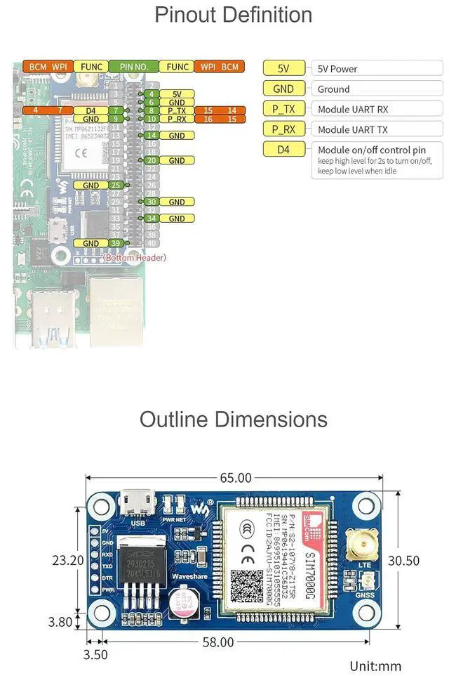 Alt view image 7 of 7 - SIM7000G NB-IoT/Cat-M/Edge/GPRS HAT for Raspberry Pi Series, Low Power Narrow Band Cellular IoT Communication Module,GNSS Positioning, Support Global Band
