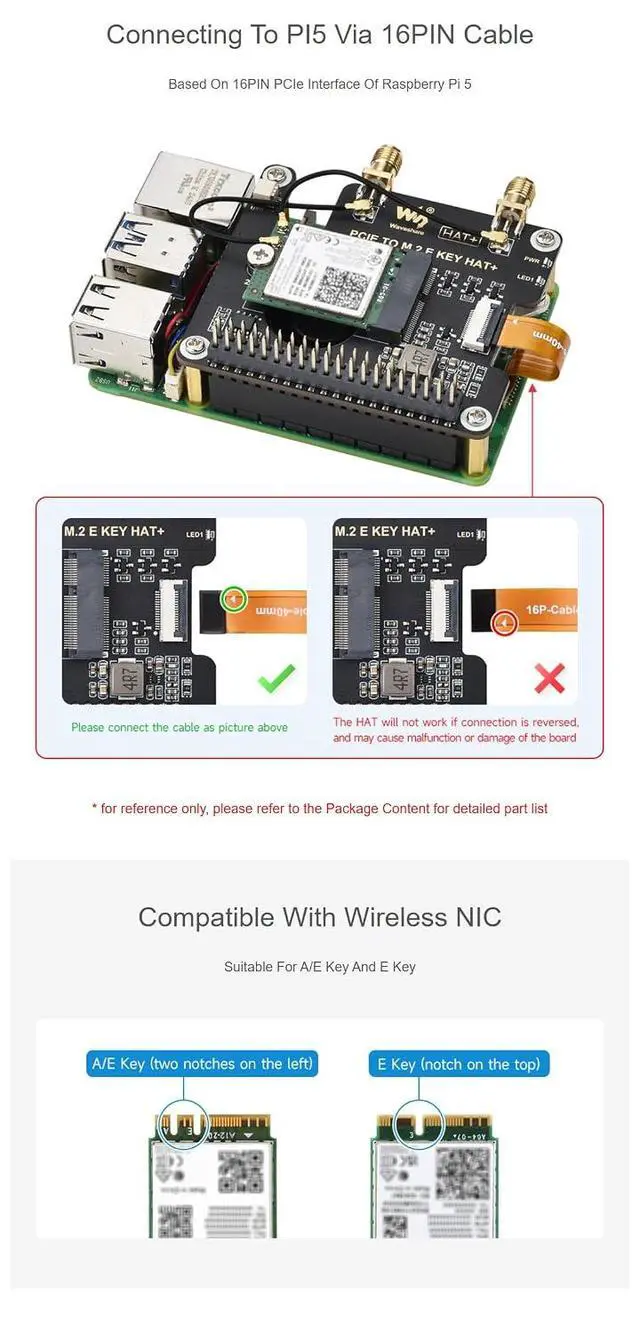 Alt view image 4 of 7 - PCIE to M.2 E Key Adapter HAT+ Board, Compatible with PCIe x1/x4/x8/x16 Slots, Supports M.2 E-Key WiFi Bluetooth Modules, for Desktop/Industrial Motherboards