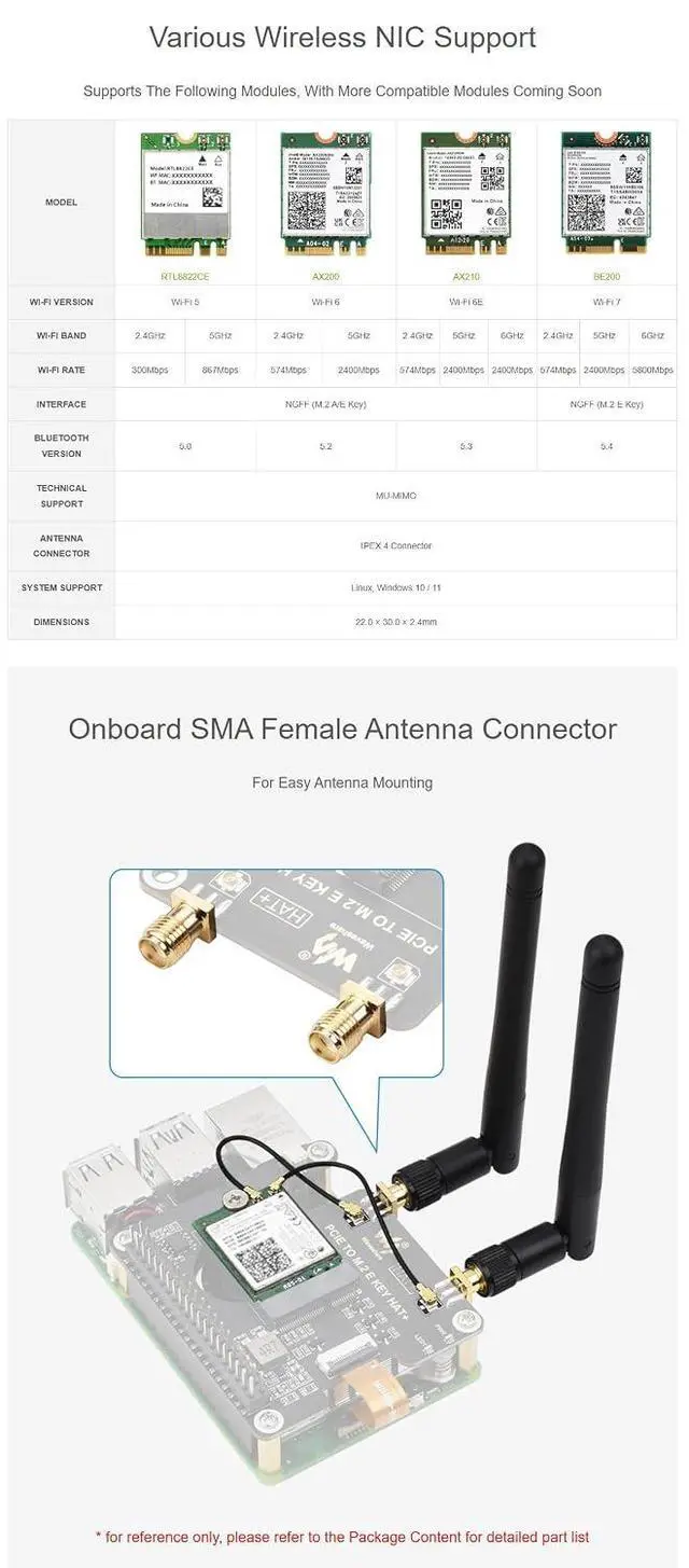 Alt view image 5 of 7 - PCIE to M.2 E Key Adapter HAT+ Board, Compatible with PCIe x1/x4/x8/x16 Slots, Supports M.2 E-Key WiFi Bluetooth Modules, for Desktop/Industrial Motherboards