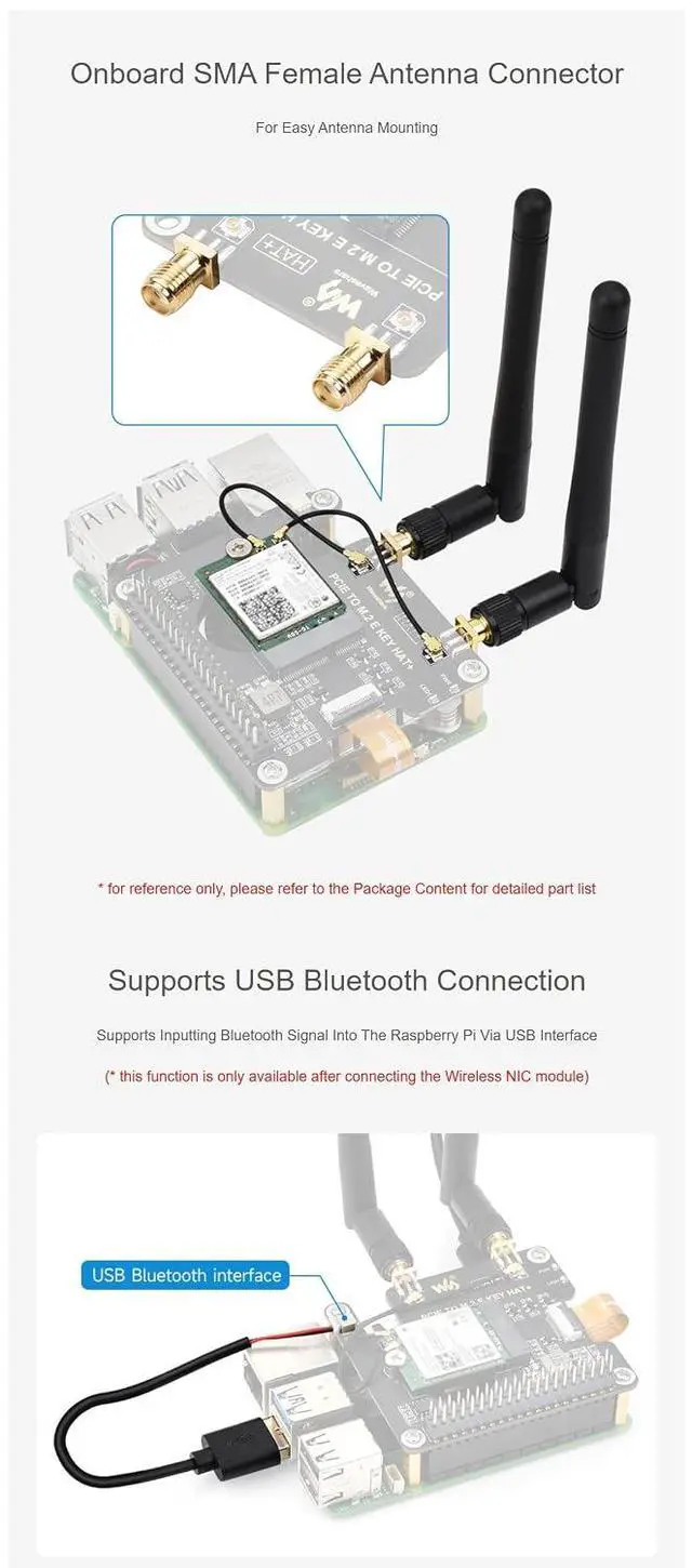 Alt view image 6 of 7 - PCIE to M.2 E Key Adapter HAT+ Board, Compatible with PCIe x1/x4/x8/x16 Slots, Supports M.2 E-Key WiFi Bluetooth Modules, for Desktop/Industrial Motherboards