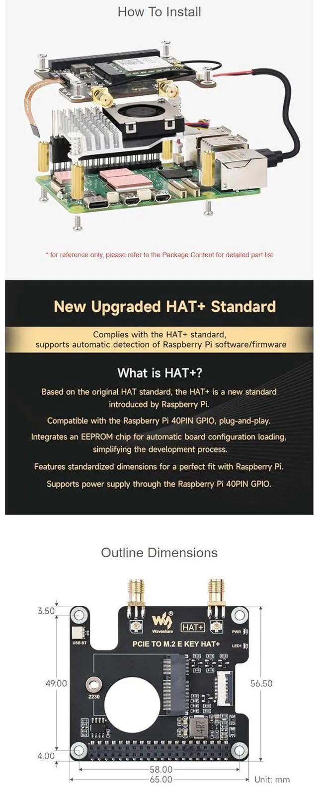 Alt view image 7 of 7 - PCIE to M.2 E Key Adapter HAT+ Board, Compatible with PCIe x1/x4/x8/x16 Slots, Supports M.2 E-Key WiFi Bluetooth Modules, for Desktop/Industrial Motherboards