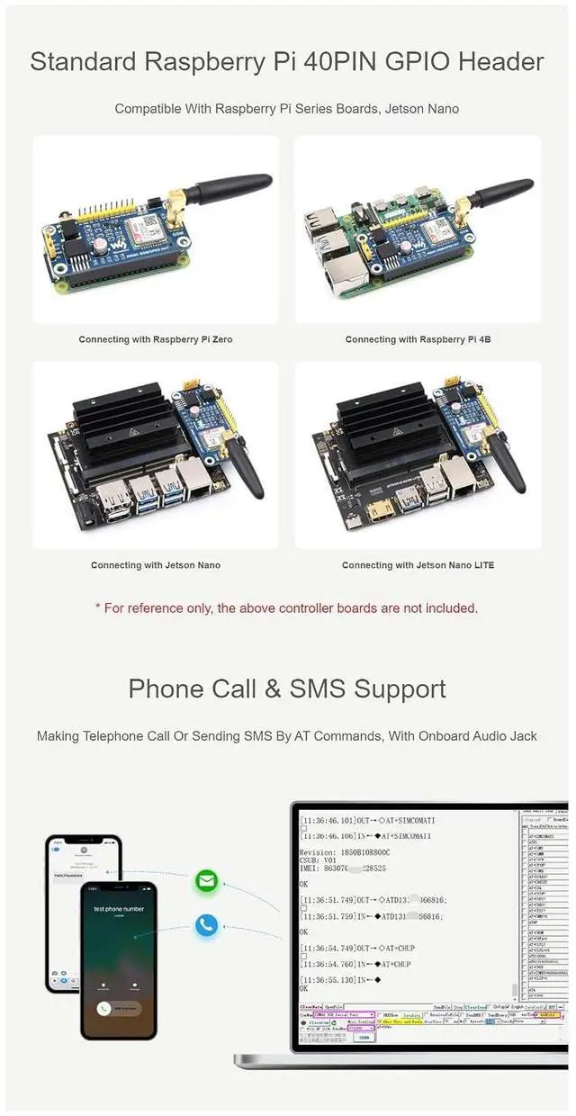 Alt view image 6 of 7 - R800C GSM/GPRS HAT for Raspberry Pi Series & Jetson Nano, Support 2G Communication, Phone Call & SMS