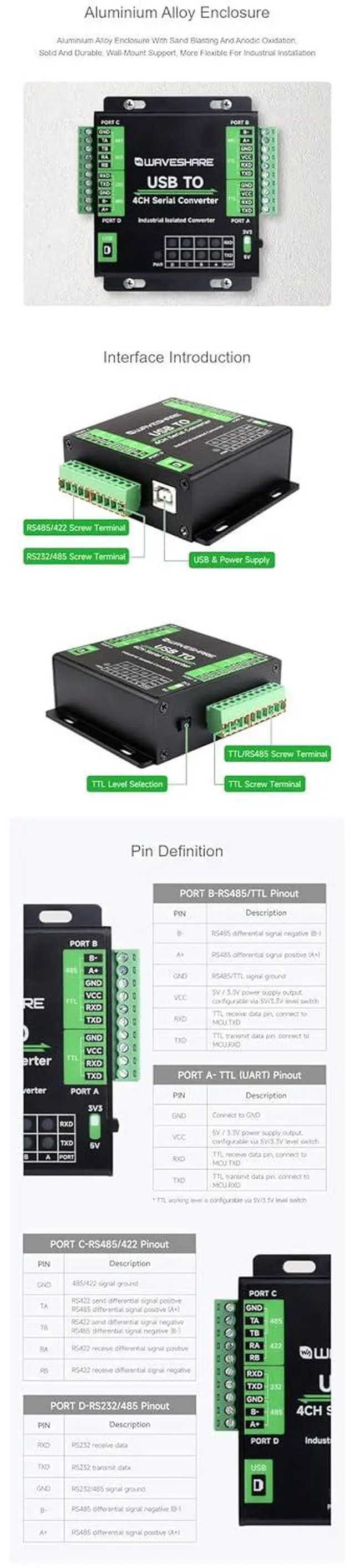 Alt view image 6 of 7 - with Original FT4232HL Industrial USB to 4-Ch Serial Converter Supports USB to RS232/485/422/TTL Mac, Linux, Android, Windows 11/10 / 8.1/8 / 7 Support