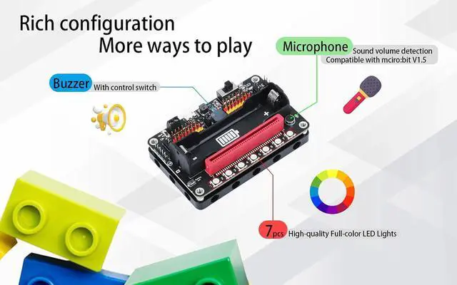 Alt view image 6 of 6 - RobotBit -for Micro:bit Expansion Board Onboard PCA9685 Integrating Motor and Servo Drives with Full-Color RGB LEDs and Sound Volume Level Detecion for Robotic Projects