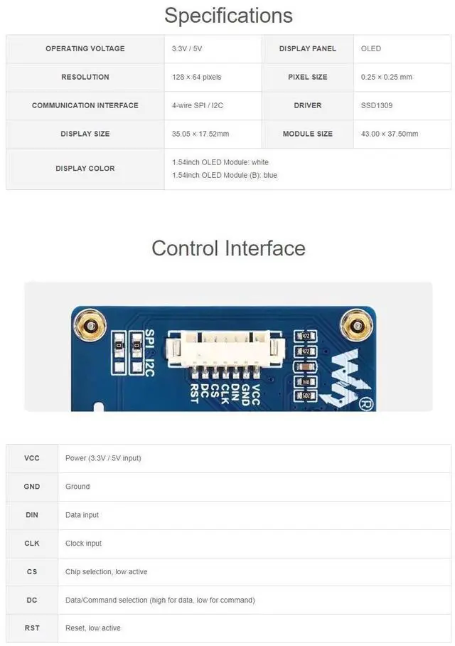 Alt view image 5 of 7 - 1.54 Inch OLED Display Module for Raspberry Pi 4B+ 4B 3B+ 3B 2B+ Zero W WH 2W for Arduino Jetson Nano STM32 128×64 Resolution Blue Display Color