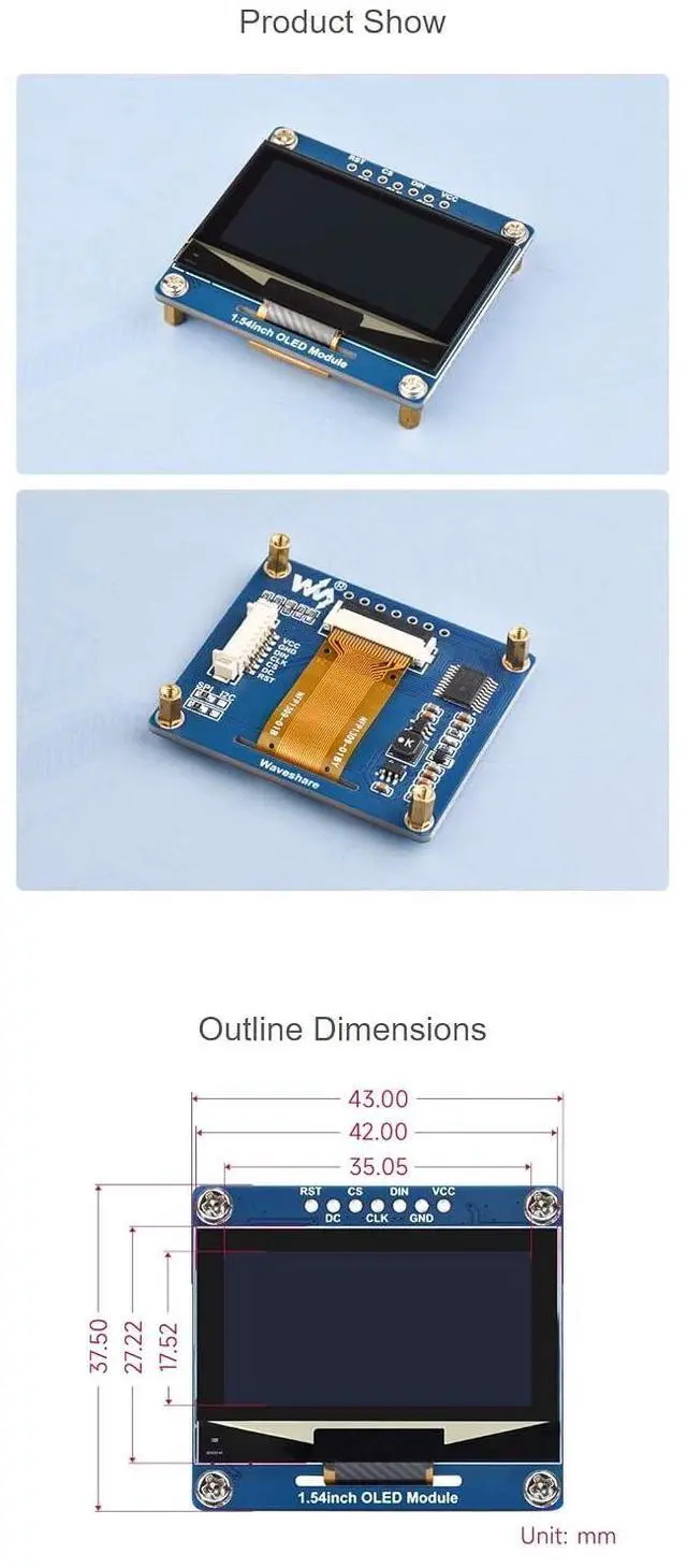 Alt view image 7 of 7 - 1.54 Inch OLED Display Module for Raspberry Pi 4B+ 4B 3B+ 3B 2B+ Zero W WH 2W for Arduino Jetson Nano STM32 128×64 Resolution Blue Display Color
