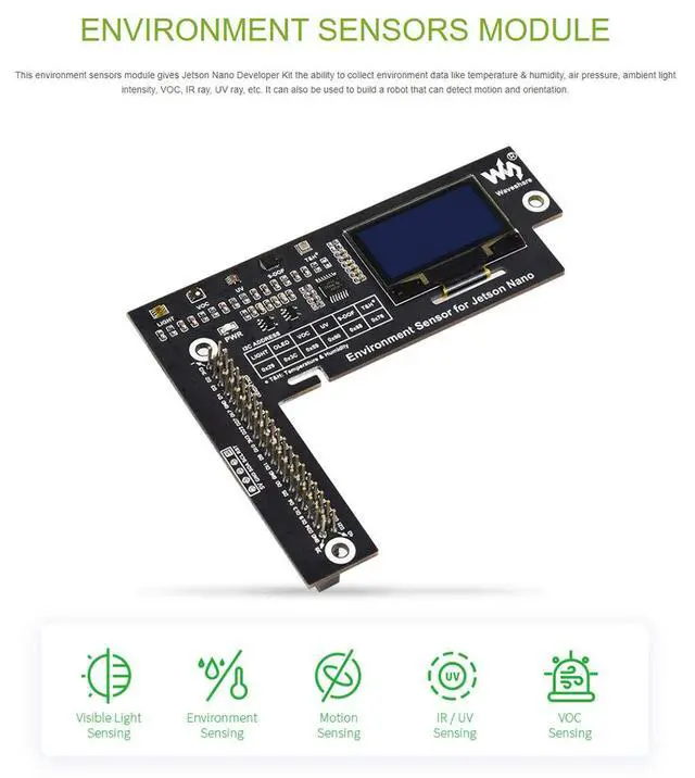 Alt view image 3 of 7 - Environment Sensors Module HAT for Jetson Nano with 1.3inch OLED Display I2C Interface for Measuring Temperature, Humidity, and Air Pressure,etc