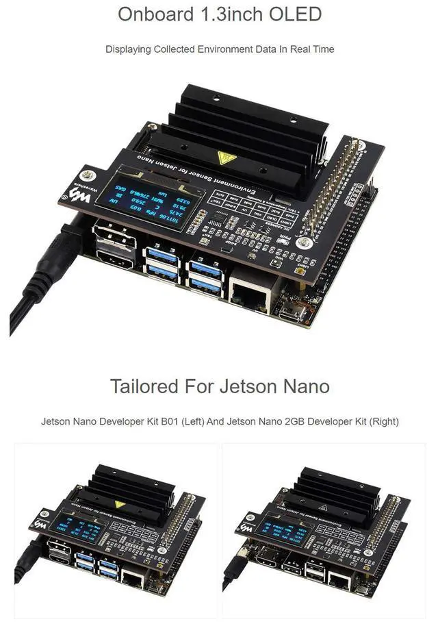 Alt view image 6 of 7 - Environment Sensors Module HAT for Jetson Nano with 1.3inch OLED Display I2C Interface for Measuring Temperature, Humidity, and Air Pressure,etc