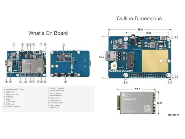 Alt view image 7 of 7 - SIM8200EA-M2 5G HAT with Antennas 5G/4G/3G Support Snapdragon X55 Onboard Multi Mode Multi Band Applicable for Regions with 5G Sub-6G Signal Coverage