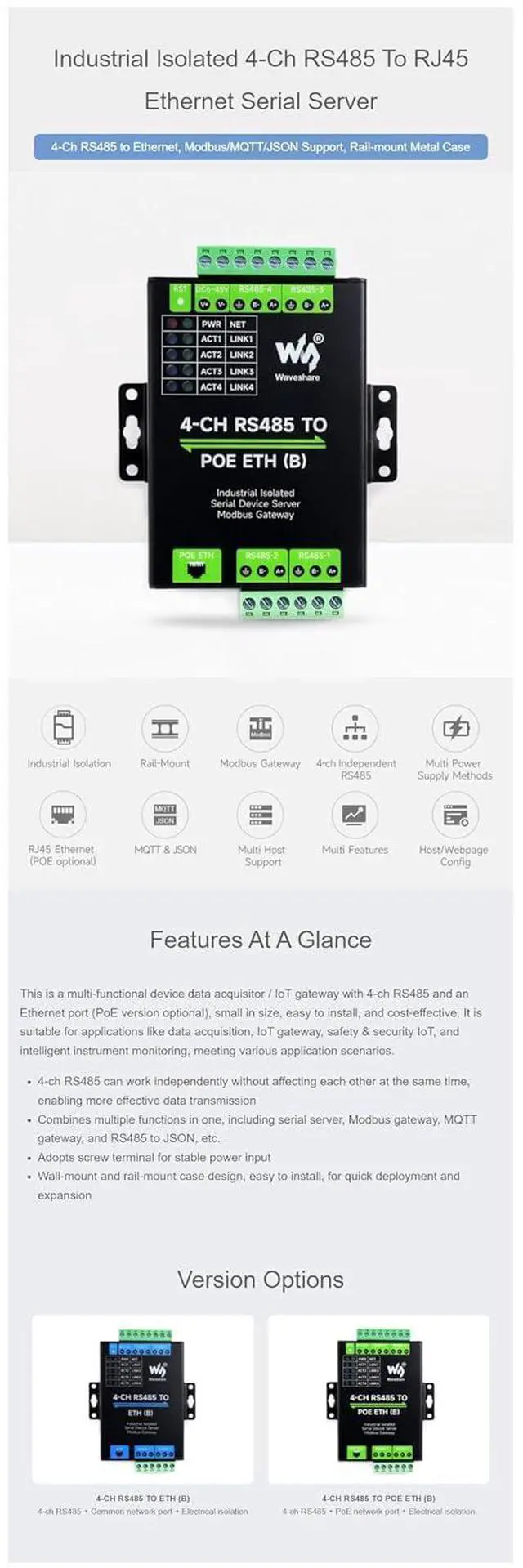 Alt view image 3 of 7 - Industrial Isolated USB to 4-Ch RS485 Converter (B) Onboard CH344L Multi Protection Multi-OS Support Transmission Distance Up to 1.2km