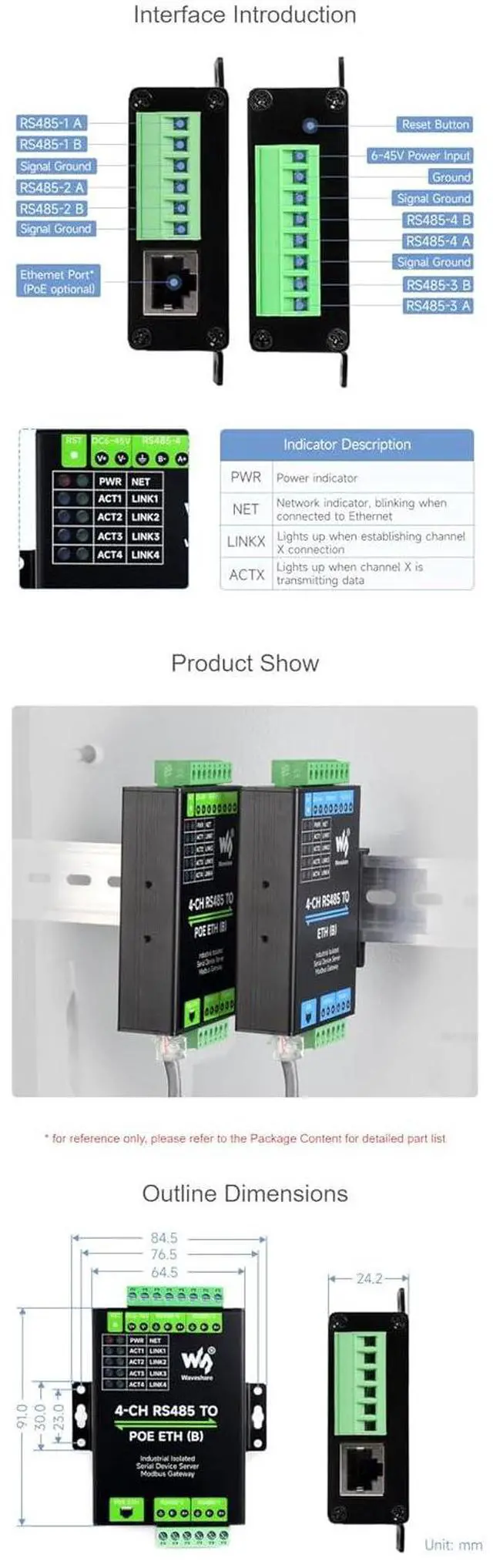 Alt view image 7 of 7 - Industrial Isolated USB to 4-Ch RS485 Converter (B) Onboard CH344L Multi Protection Multi-OS Support Transmission Distance Up to 1.2km