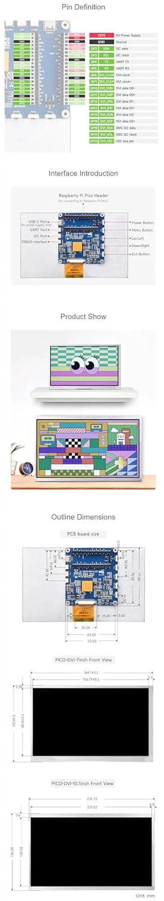 Alt view image 7 of 7 - 10.1 Inch DVI Display Module for Raspberry Pi Pico IPS Panel Screen 1024×600 DVI Interface Built in OSD Menu