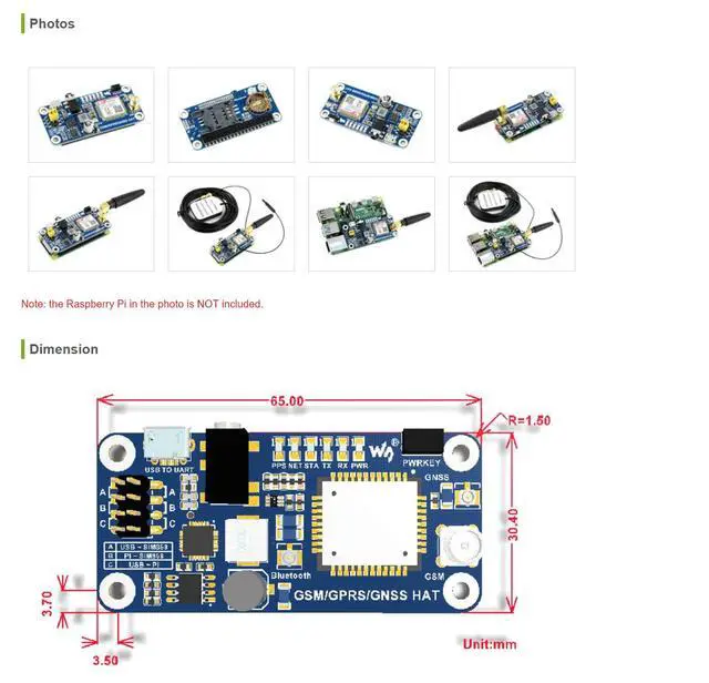 Alt view image 6 of 6 - Raspberry Pi GSM HAT GSM/GPRS/GNSS/Bluetooth Module for Raspberry Pi 4B+ 4B 3B+ 3B 2B+ Zero W WH Based on SIM868 Supports SMS, Phone Call, Email, etc