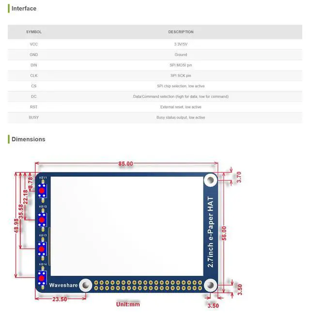 Alt view image 5 of 5 - 2.7inch E-Ink Display HAT Epaper Display 264x176 Black White Color E-Paper Screen for Raspberry Pi 4B+ 4B 3B+ 3B 2B+ Zero Jetson Nano Ardui