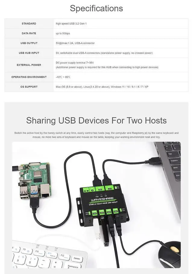Alt view image 5 of 7 - Industrial Grade USB 3.2 HUB, Switchable Dual Hosts, Multi Protections, Extending 4X USB Ports, 2 in 4 Out, Multi OS