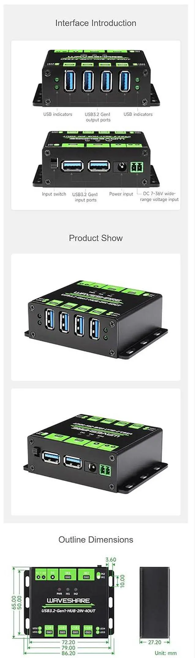 Alt view image 7 of 7 - Industrial Grade USB 3.2 HUB, Switchable Dual Hosts, Multi Protections, Extending 4X USB Ports, 2 in 4 Out, Multi OS