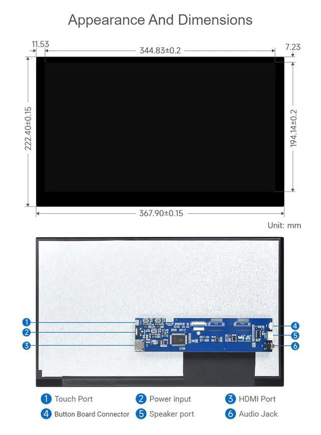 Alt view image 6 of 7 - 15.6inch QLED IPS Display for Raspberry Pi/Jetson Nano/PC/Game Console, 1920 × 1080, 100% SRGB Touch Screen, Toughened Glass Panel