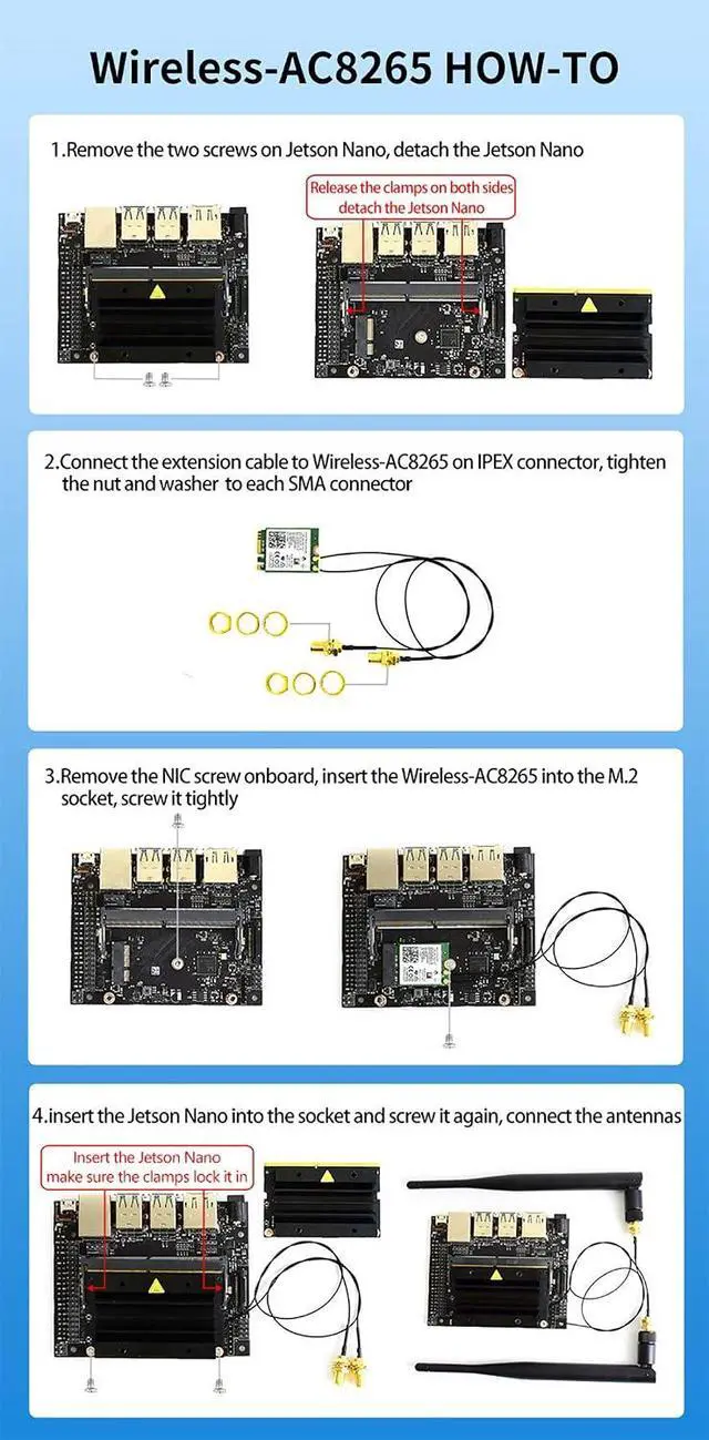 Alt view image 7 of 7 - AC8265 Wireless NIC Module for Jetson Nano(B01) Onboard Intel 8265AC Chip 2.4G / 5G Hz Dual Band WiFi Bluetooth 4.2 IPEX Connector Support Linux, Windows 10/8.1/8/7