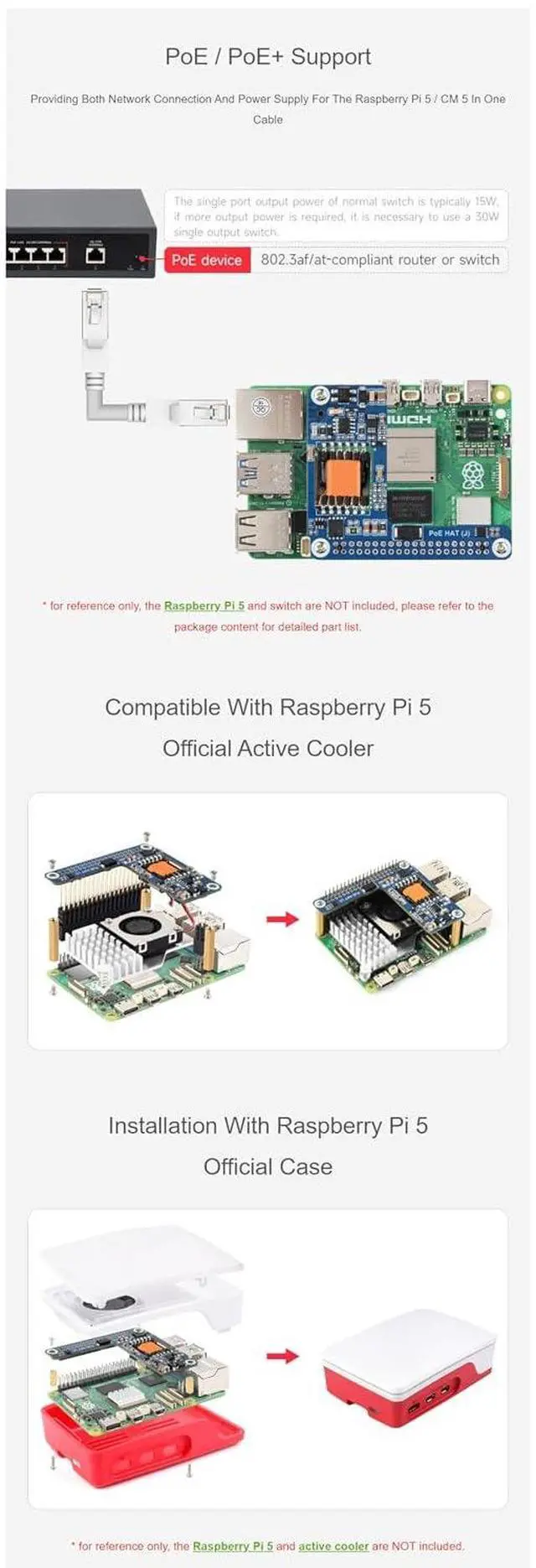 Alt view image 3 of 7 - PoE+ HAT for Raspberry Pi 5/CM5, Power Over Ethernet HAT 5V 5A Output, IEEE 802.3af/at PoE HAT Board with Isolated SMPS, 40PIN GPIO Header