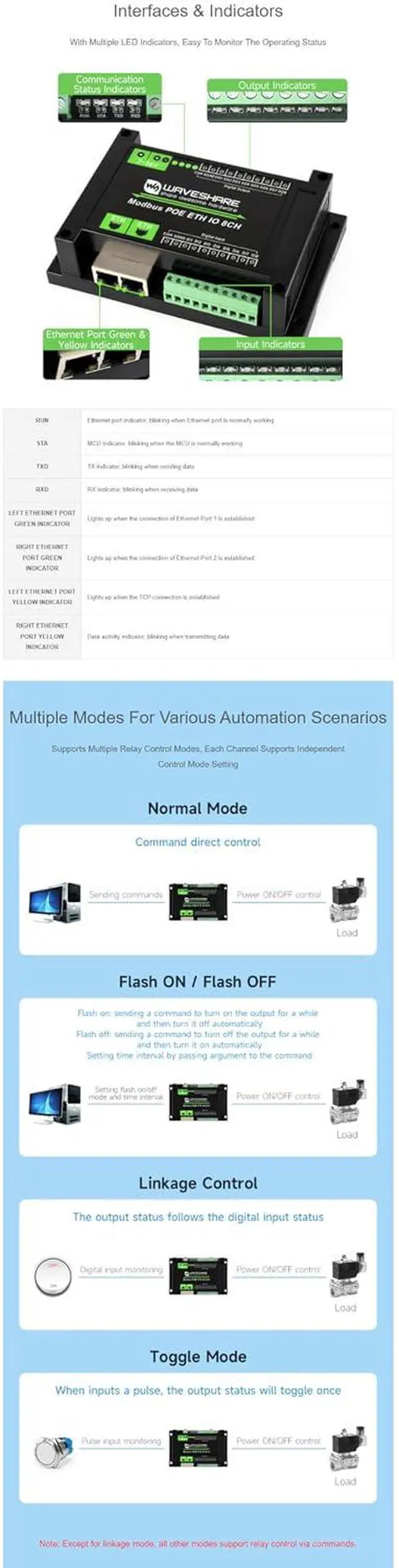 Alt view image 4 of 7 - PoE Ethernet Modbus IO Module 8DI 8DO, Modbus TCP/RTU, Dual LAN Ports Cascade, IEEE 802.3af PoE + DC 7-36V, 500mA Sink Outputs, DIN Rail Mount, Isolation Protection