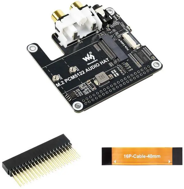 Main image of M.2 NVMe + PCM5122 I2S Audio HAT for Raspberry Pi 5/Series, PCIe to M.2 M-Key 2230/2242 SSD Adapter, 3.5mm Headphone Jack + RCA, 32-bit/384kHz DAC, EEPROM Auto Load, LEDs