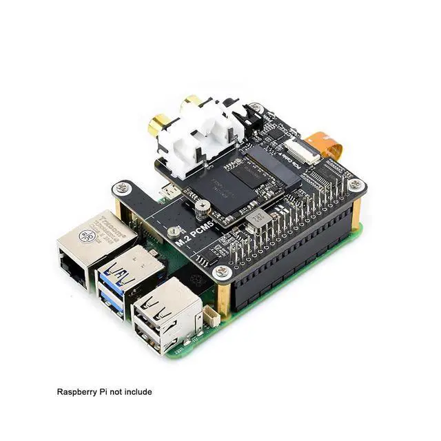 Alt view image 2 of 7 - M.2 NVMe + PCM5122 I2S Audio HAT for Raspberry Pi 5/Series, PCIe to M.2 M-Key 2230/2242 SSD Adapter, 3.5mm Headphone Jack + RCA, 32-bit/384kHz DAC, EEPROM Auto Load, LEDs