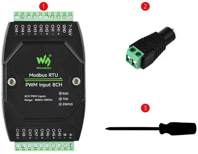 Alt view image 7 of 7 - Industrial RS485 Modbus RTU 8CH PWM Input Module, 8-Channel Pulse Frequency & Duty Cycle Reader, Optocoupler Isolated Inputs, 7-36V DC Power, DIN Rail Mount Case, TVS/Fuse Protection, Status LEDs