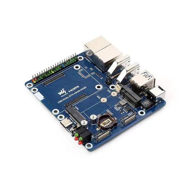 Alt view image 4 of 7 - Dual Ethernet Base Board for Raspberry Pi CM5 Dual 4K & Dual MIPI Display, M.2 B-Key 4G/5G Module Support (Module Sold Separately), Dual USB 3.2 Gen1, NVMe Slot, PoE Ready, 40PIN GPIO