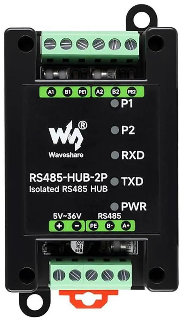 Alt view image 2 of 7 - RS485-HUB-2P Isolated RS485 Hub, 2-Port RS485 Expansion via 1 RS485 Master, Signal Repeater & Network Relay, Industrial-Grade with DIN Rail Mount, 300460800bps Baud Rate Support