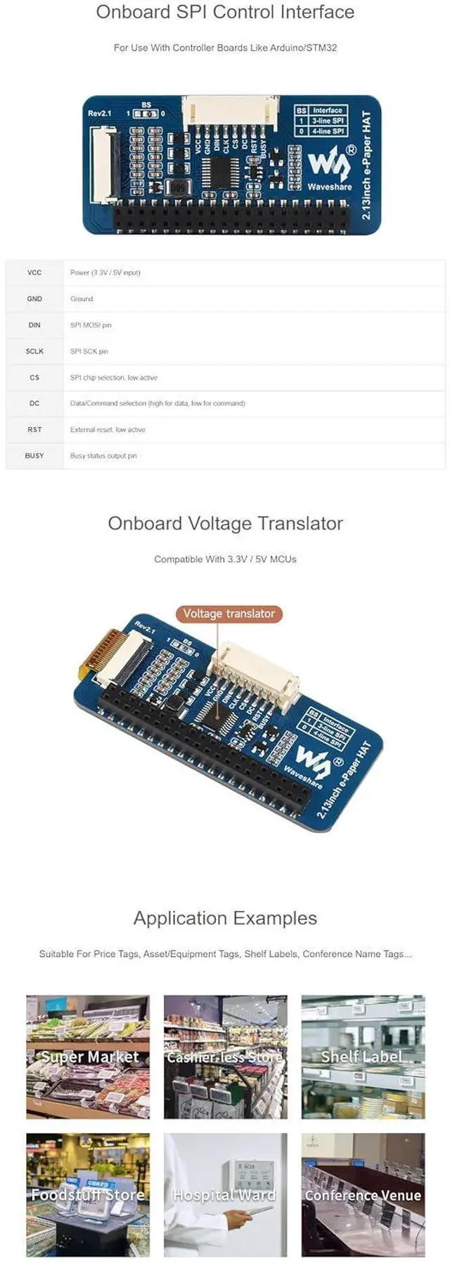 Alt view image 6 of 7 - 2.13 Inch e-Paper Display HAT G, E-Ink Screen 250x122 Red/Yellow/Black/White, SPI Interface, Compatible with Raspberry Pi Arduino STM32, Low Power E-Ink Module for Labels & Tags
