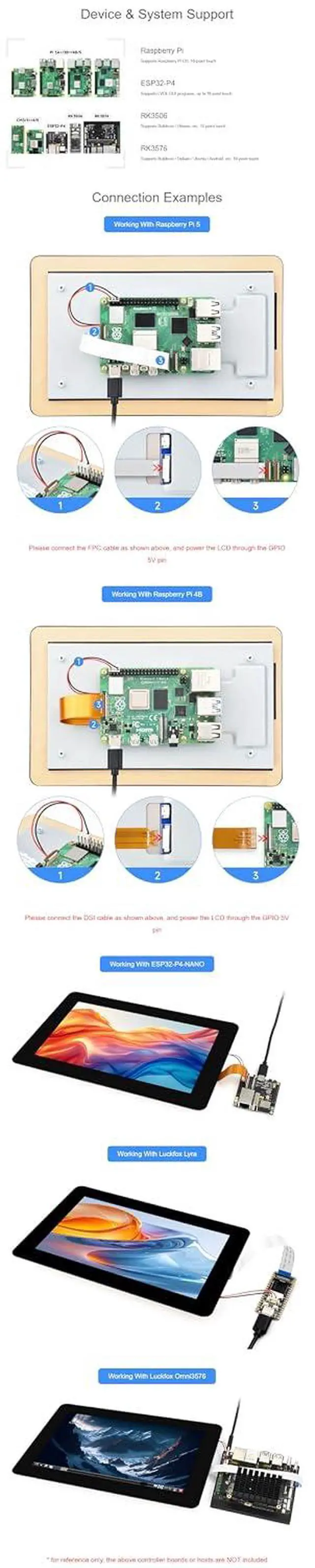 Alt view image 5 of 7 - 7inch DSI Capacitive Touch Screen Display - 1280x720 IPS Panel, 10-Point Touch, Optical Bonding & Anti-Fingerprint Glass, Fits Raspberry Pi, ESP32-P4, RK3506/RK3576 for Programming & Development