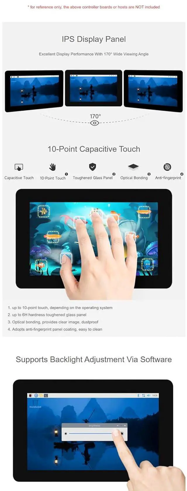 Alt view image 6 of 7 - 7inch DSI Capacitive Touch Screen Display - 1280x720 IPS Panel, 10-Point Touch, Optical Bonding & Anti-Fingerprint Glass, Fits Raspberry Pi, ESP32-P4, RK3506/RK3576 for Programming & Development