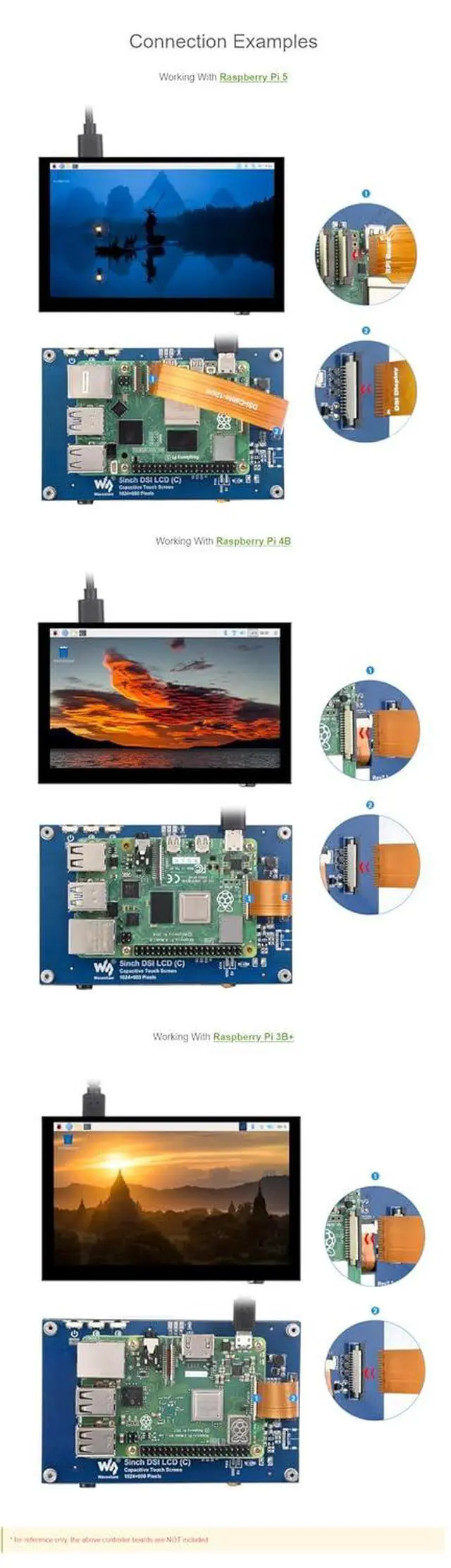 Alt view image 5 of 7 - 5 Inch DSI Touch Display for Raspberry Pi 5, IPS Panel, 1024x600 Resolution, Multi-Touch, Adjustable Brightness